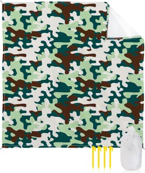 Beach Blanket Sandproof, Green Camouflage Waterproof Beach Mat Lightweight Quick Drying Picnic Blanket Beach Essentials for Travel Camping Hiking 118x108in