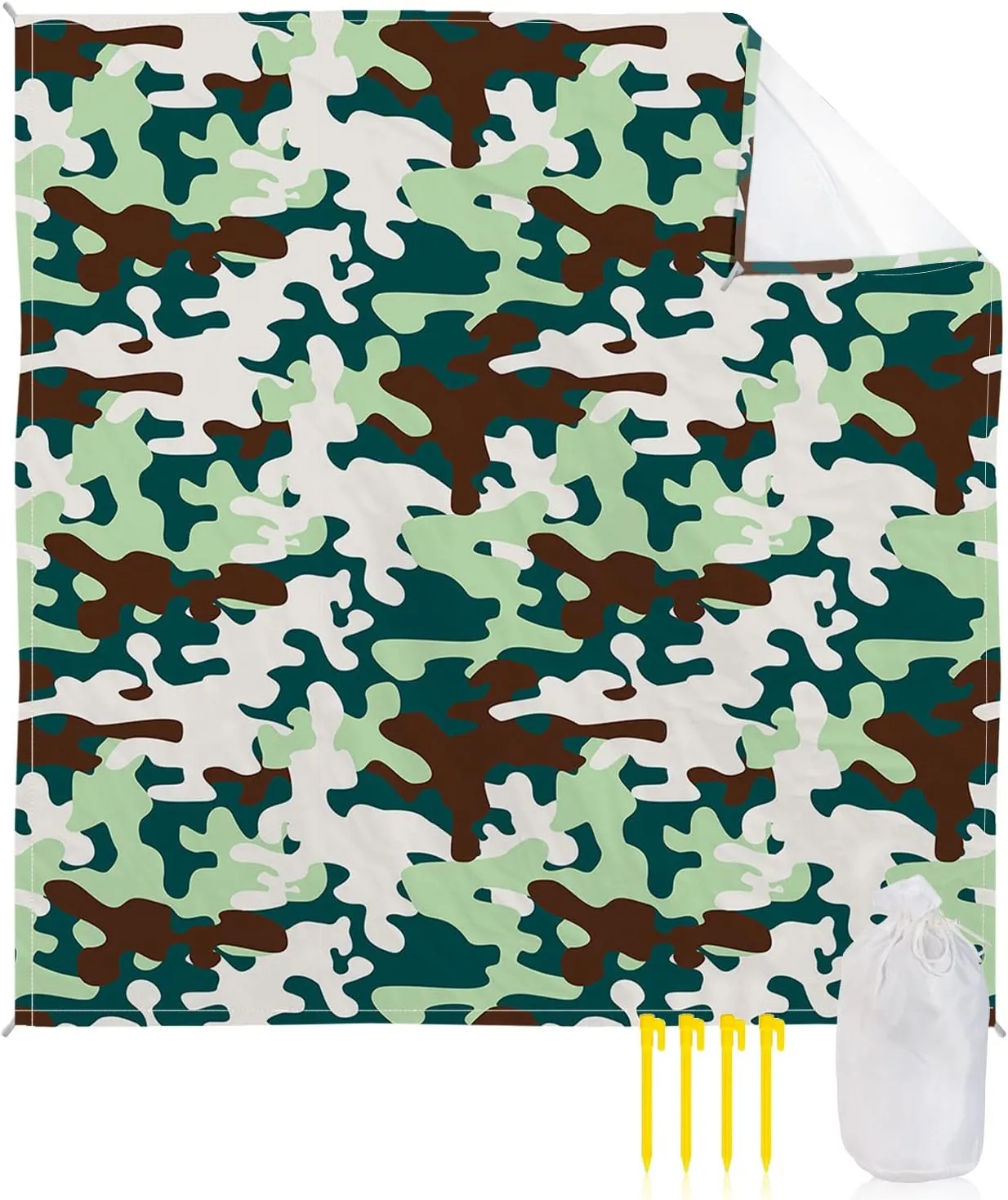 Beach Blanket Sandproof, Green Camouflage Waterproof Beach Mat Lightweight Quick Drying Picnic Blanket Beach Essentials for Travel Camping Hiking 118x108in