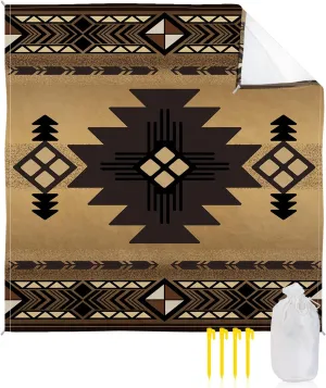 Beach Blanket Sandproof, Indian Ethnic Style Brown Waterproof Beach Mat Lightweight Quick Drying Picnic Blanket Beach Essentials for Travel Camping Hiking 108x84in