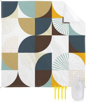 Beach Blanket Sandproof, Mid-Century Abstract Brown Grey Khaki Waterproof Beach Mat Lightweight Quick Drying Picnic Blanket Beach Essentials for Travel Camping Hiking 118x108in
