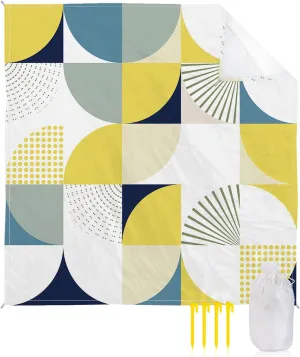 Beach Blanket Sandproof, Mid-Century Abstract Yellow Blue Khaki Waterproof Beach Mat Lightweight Quick Drying Picnic Blanket Beach Essentials for Travel Camping Hiking 108x84in