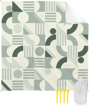 Beach Blanket Sandproof, Mid Century Matcha Color Lines Abstract Waterproof Beach Mat Lightweight Quick Drying Picnic Blanket Beach Essentials for Travel Camping Hiking 95x80in
