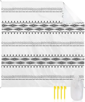 Beach Blanket Sandproof, Mid Century Retro Lines Hand Drawn Texture Waterproof Beach Mat Lightweight Quick Drying Picnic Blanket Beach Essentials for Travel Camping Hiking 108x84in