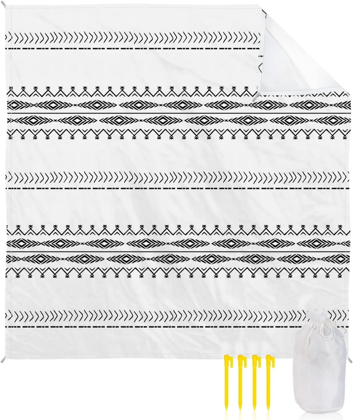 Beach Blanket Sandproof, Mid Century Retro Lines Hand Drawn Texture Waterproof Beach Mat Lightweight Quick Drying Picnic Blanket Beach Essentials for Travel Camping Hiking 108x84in