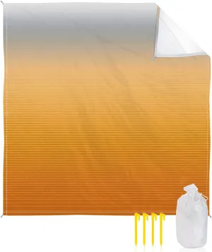 Beach Blanket Sandproof, Orange Grey Gradient Stripes Texture Waterproof Beach Mat Lightweight Quick Drying Picnic Blanket Beach Essentials for Travel Camping Hiking 108x84in