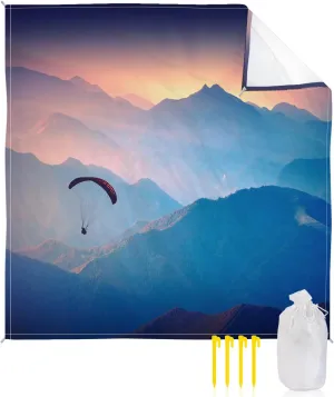 Beach Blanket Sandproof, Paraglider Spectacular Sunrise Valley Scenery Waterproof Beach Mat Lightweight Quick Drying Picnic Blanket Beach Essentials for Travel Camping Hiking 95x80in