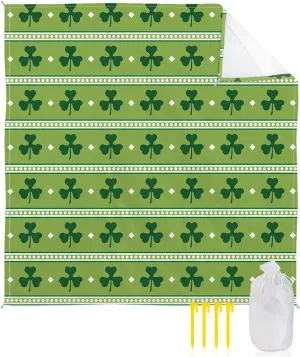 Beach Blanket Sandproof, Retro Four-Leaf Clover Green Stripes Waterproof Beach Mat Lightweight Quick Drying Picnic Blanket Beach Essentials for Travel Camping Hiking 118x108in