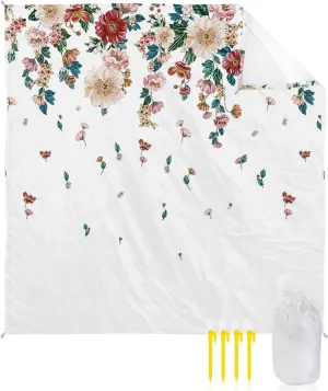 Beach Blanket Sandproof, Summer Plants Red Flowers Pattern Waterproof Beach Mat Lightweight Quick Drying Picnic Blanket Beach Essentials for Travel Camping Hiking 95x80in