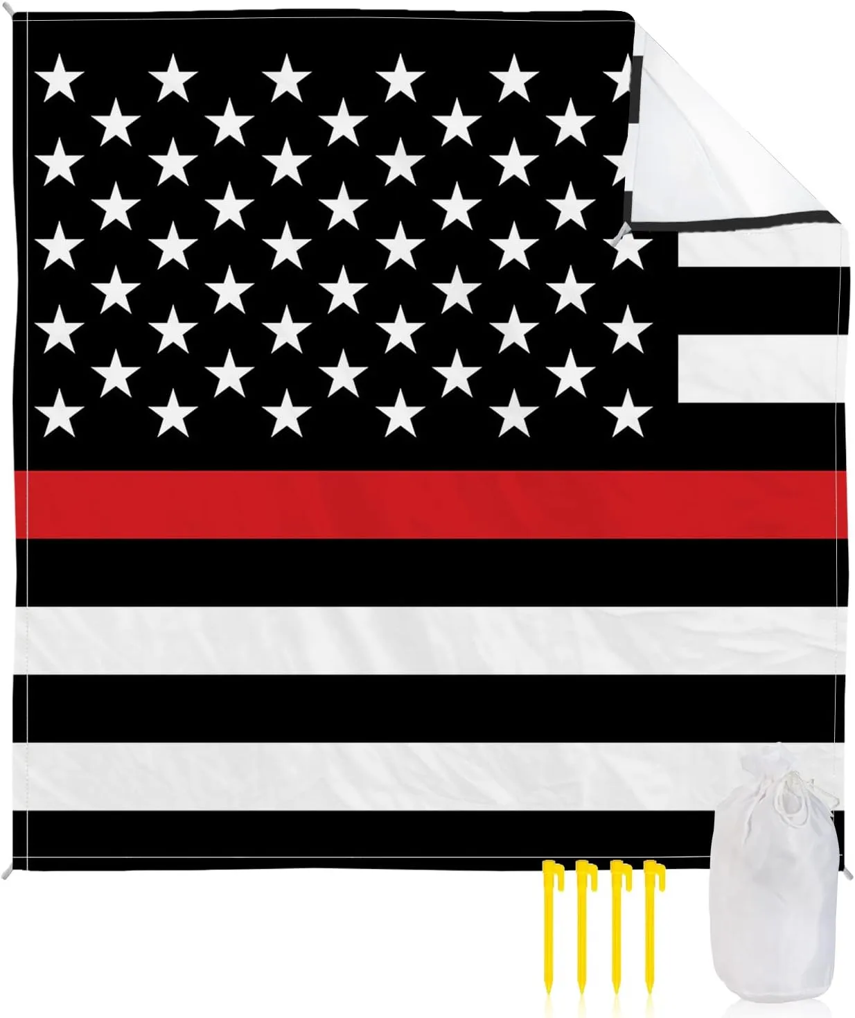 Beach Blanket Sandproof, Thin Red Line Flags American Firefighter Red Stripes Flag Waterproof Beach Mat Lightweight Quick Drying Picnic Blanket Beach Essentials for Travel Camping Hiking 83x79in