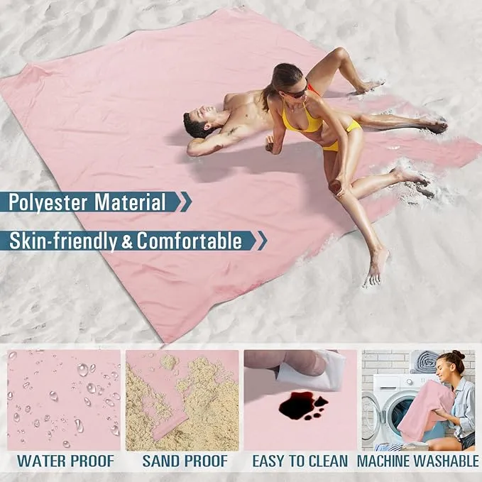 Beach Blanket Sandproof Waterproof 10'×9' 1-8 Adults Oversized,Compact Lightweight Durable Beach Mat for Travel Camping Hiking Picnic Blanket