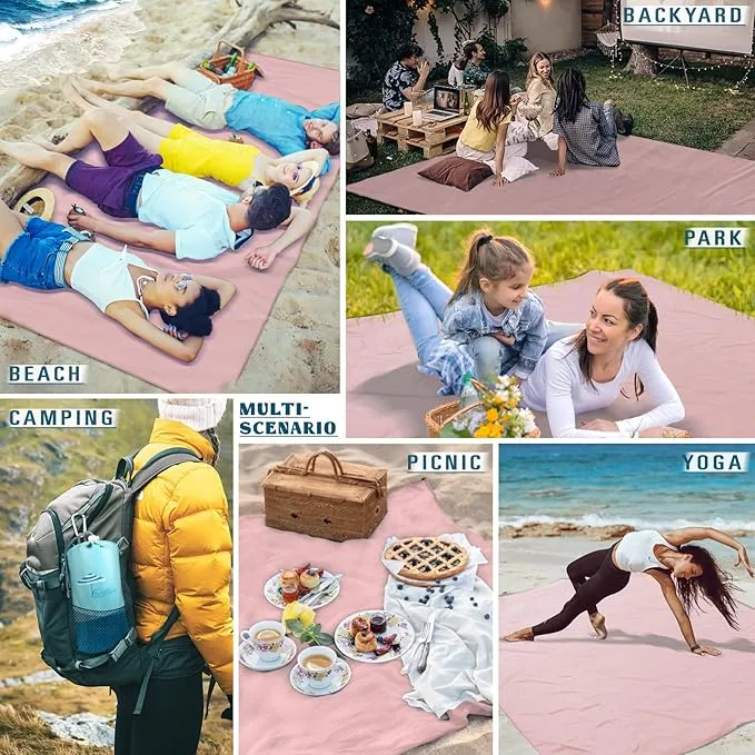 Beach Blanket Sandproof Waterproof 10'×9' 1-8 Adults Oversized,Compact Lightweight Durable Beach Mat for Travel Camping Hiking Picnic Blanket