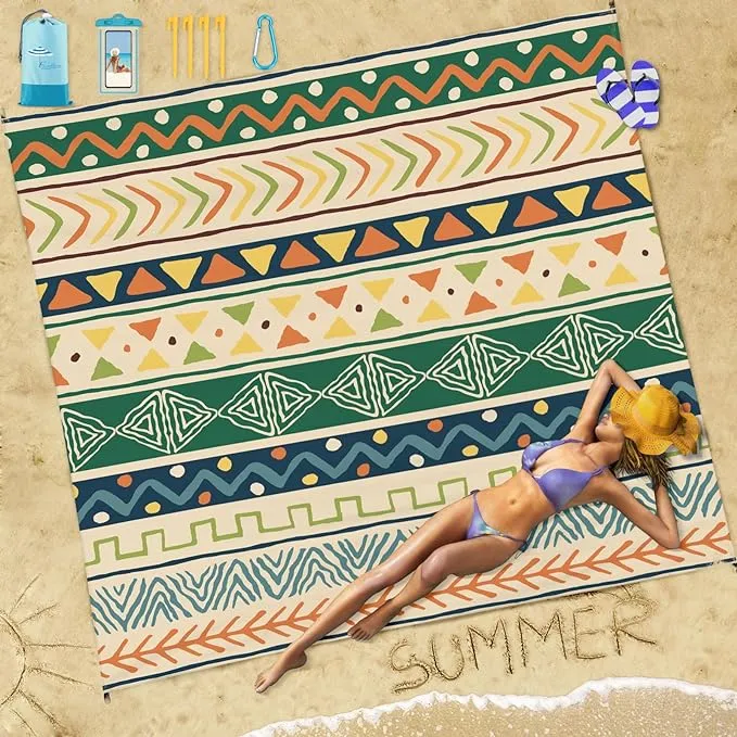 Beach Blanket Sandproof Waterproof 78''×110'' 1-7Adults Oversized,Compact Lightweight Durable Beach Mat for Travel Camping Hiking Picnic Blanket