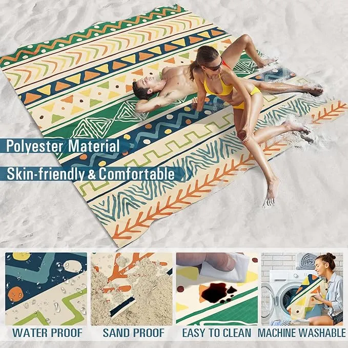 Beach Blanket Sandproof Waterproof 78''×110'' 1-7Adults Oversized,Compact Lightweight Durable Beach Mat for Travel Camping Hiking Picnic Blanket