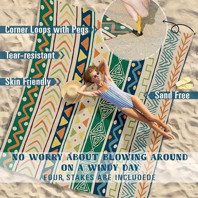 Beach Blanket Sandproof Waterproof 78''×110'' 1-7Adults Oversized,Compact Lightweight Durable Beach Mat for Travel Camping Hiking Picnic Blanket