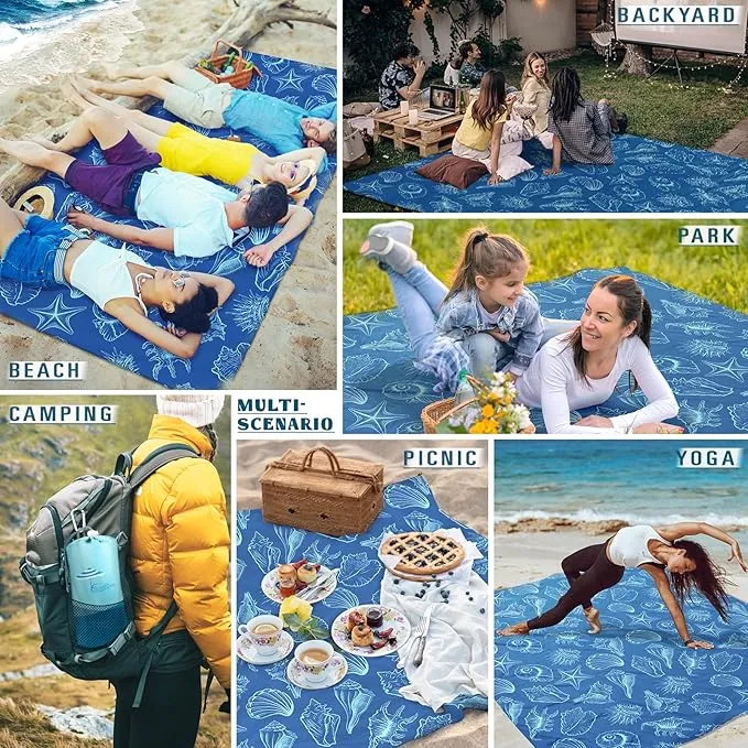 Beach Blanket Sandproof Waterproof 78''×81''1-5Adults Oversized,Compact Lightweight Durable Beach Mat for Travel Camping Hiking Picnic Blanket