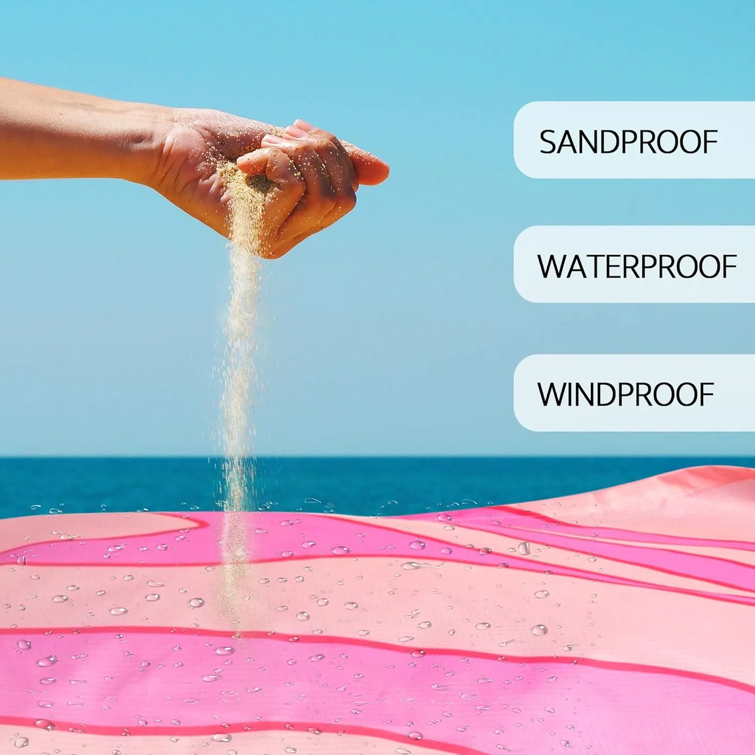 Beach Blanket Sandproof Waterproof, 78''×86'' Large Pink Picnic Blanket with 4 Stakes for 2-4 Adults, Lightweight Foldable Compact Sand Free Outdoor Mat with Portable Bag for Camping, Hiking, Travel