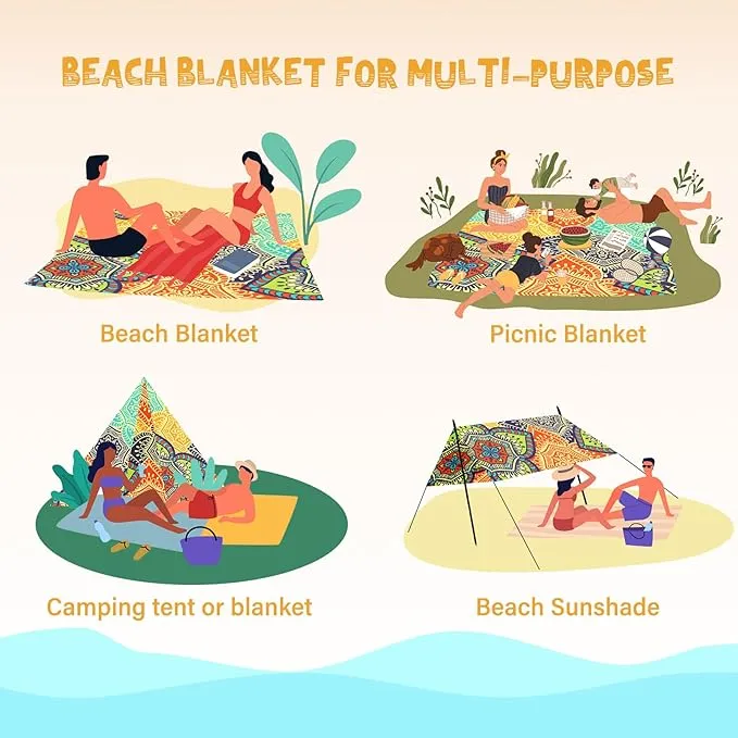 Beach Blanket Waterproof Sandproof 1-7 Adult Oversized 78 '' × 110 '' Lightweight Durable Compact Sand Free Beach Mat for Travel Camping Hiking Picnic Blanket Extra Large