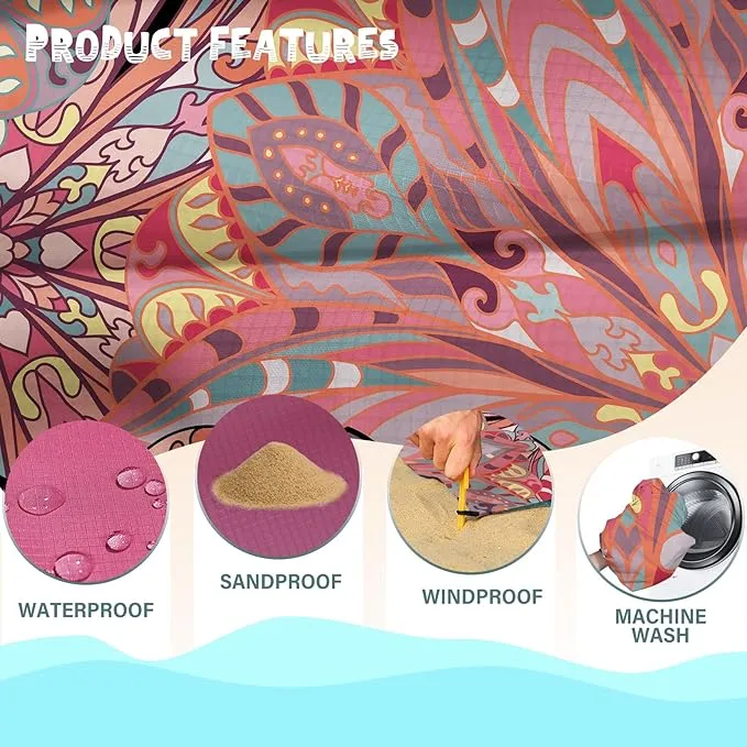 Beach Blanket Waterproof Sandproof 1-7 Adult Oversized 78 '' × 81 '' Lightweight Durable Compact Sand Free Beach Mat for Travel Camping Hiking Picnic Blanket Extra Large