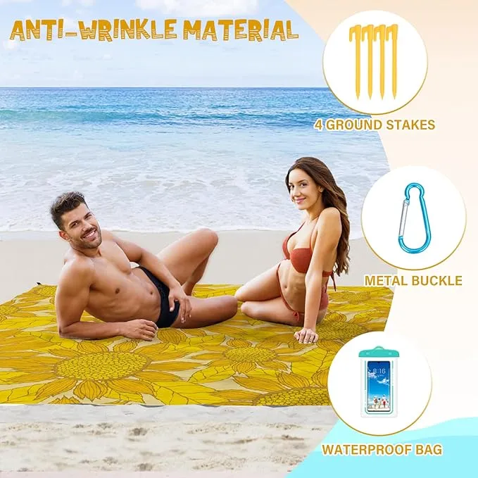Beach Blanket Waterproof Sandproof 1-7 Adult Oversized 78 '' × 81 '' Lightweight Durable Compact Sand Free Beach Mat for Travel Camping Hiking Picnic Blanket Extra Large