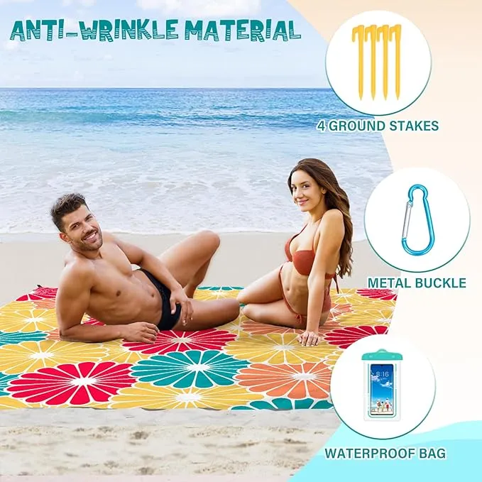 Beach Blanket Waterproof Sandproof 1-7 Adult Oversized 78 '' × 81 '' Lightweight Durable Compact Sand Free Beach Mat for Travel Camping Hiking Picnic Blanket Extra Large