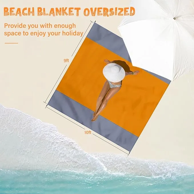 Beach Blanket Waterproof Sandproof 1-8 Adult Oversized 9'×10' Lightweight Durable Compact Sand Free Beach Mat for Travel Camping Hiking Picnic Blanket