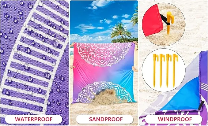 Beach Blanket Waterproof Sandproof Beach Mat 79" X 83" /10'x9'for 2-8 Adults Quick Drying Outdoor Picnic Mat Beach Accessories for Travel, Camping, Hiking