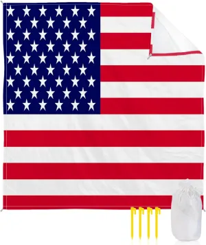 Beach Blanket Waterproof Sandproof Beach Mat,Red Blue White Stars and Stripes Picnic Blankets with Sand Pockets and Stakes,USA Flag Independence Day Outdoor Pad for Seaside,Travel,Camping 118x108In
