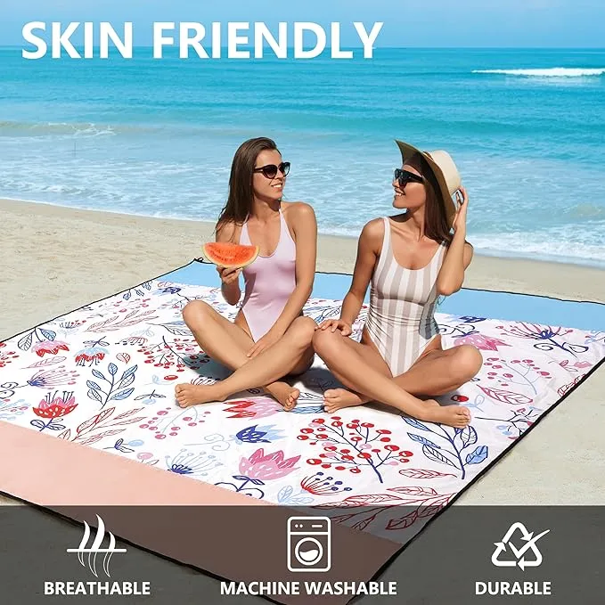 Beach Blanket Waterproof Sandproof Extra Large Beach Mat 79" X 83"/120"x108"for 1-8 Adults Quick Drying Durable Outdoor Picnic Mat for Beach Travel Camping Hiking