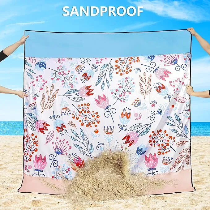 Beach Blanket Waterproof Sandproof Extra Large Beach Mat 79" X 83"/120"x108"for 1-8 Adults Quick Drying Durable Outdoor Picnic Mat for Beach Travel Camping Hiking
