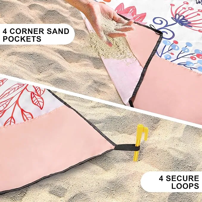 Beach Blanket Waterproof Sandproof Extra Large Beach Mat 79" X 83"/120"x108"for 1-8 Adults Quick Drying Durable Outdoor Picnic Mat for Beach Travel Camping Hiking