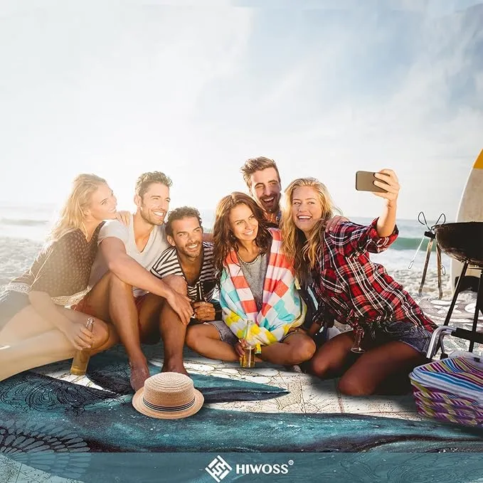 Beach Blanket Waterproof Sandproof Oversized 95”x 80”,Sand Free Beach Mat with Corner Pockets,Portable Mesh Bag for Beach Festival,Picnic,Travel and Outdoor Camping (Dolphin)