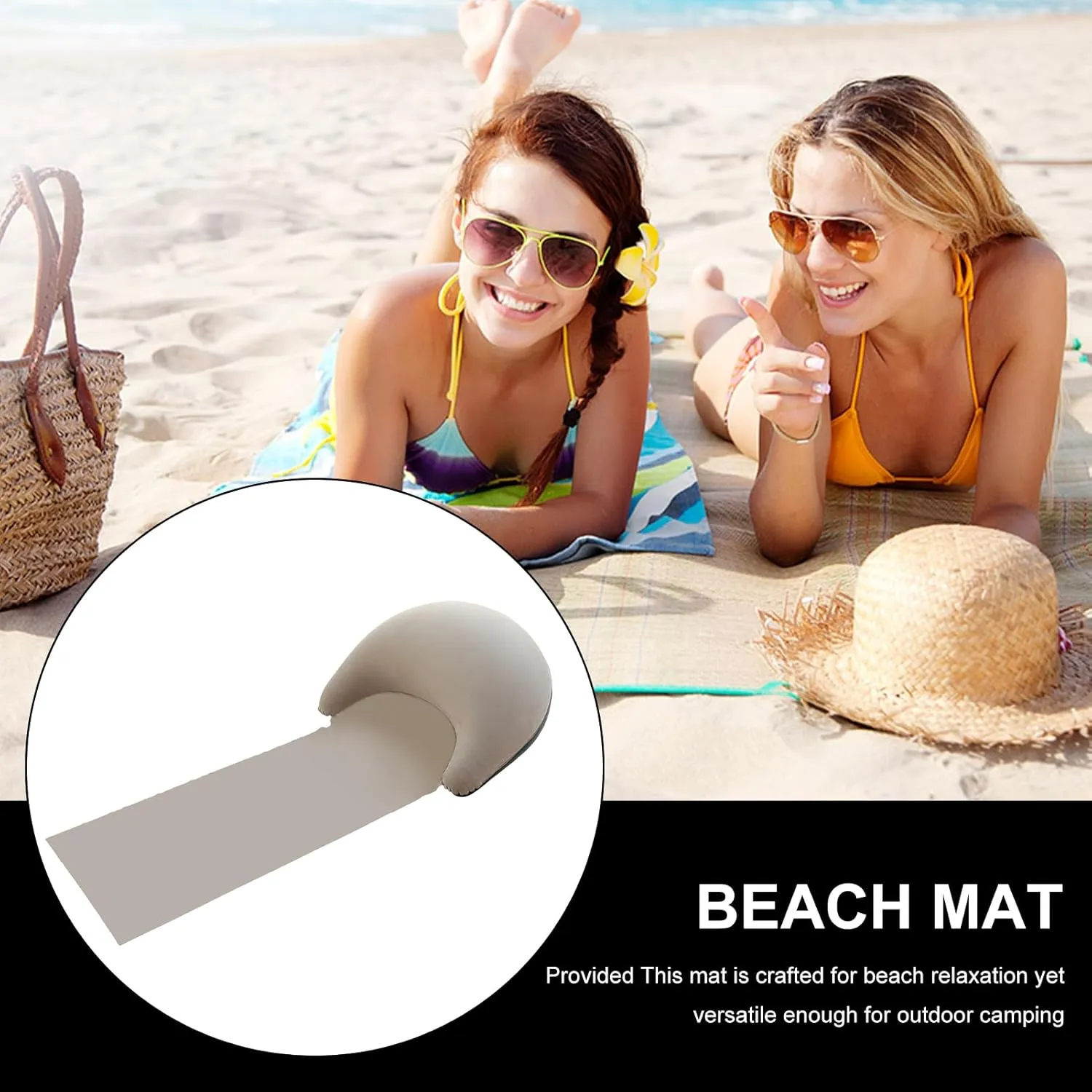 Beach Mat - PVC Flocking Inflatable Pillow Outdoor Beach Lounger,Sandproof Lounger, Resting Relaxing Pad Foldable Family Friends Sun Bathing Tanning