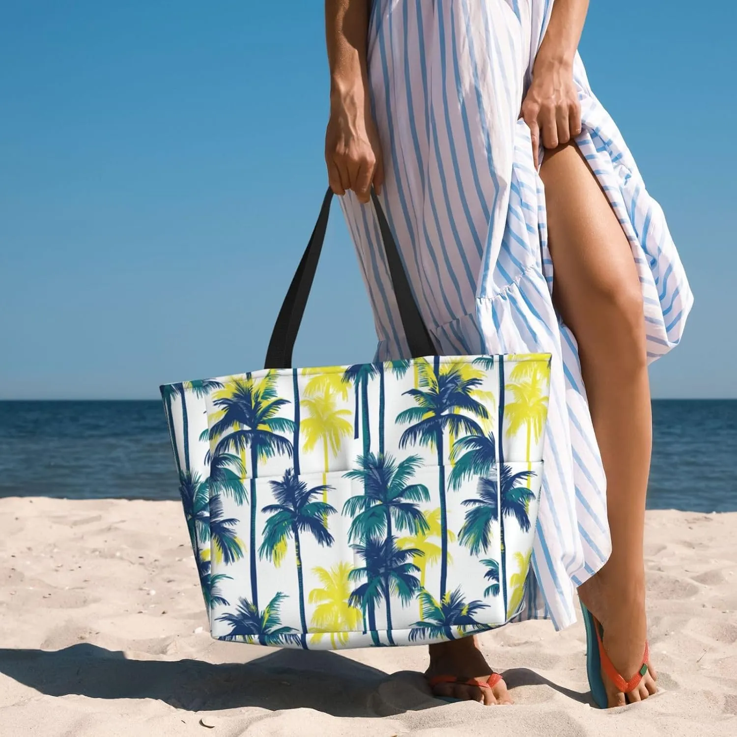 Beach Tote Bag for Women Beach Bag Waterproof and Sandproof Tote Bag with Wet Bag Large Travel Bag for Weekend Travel