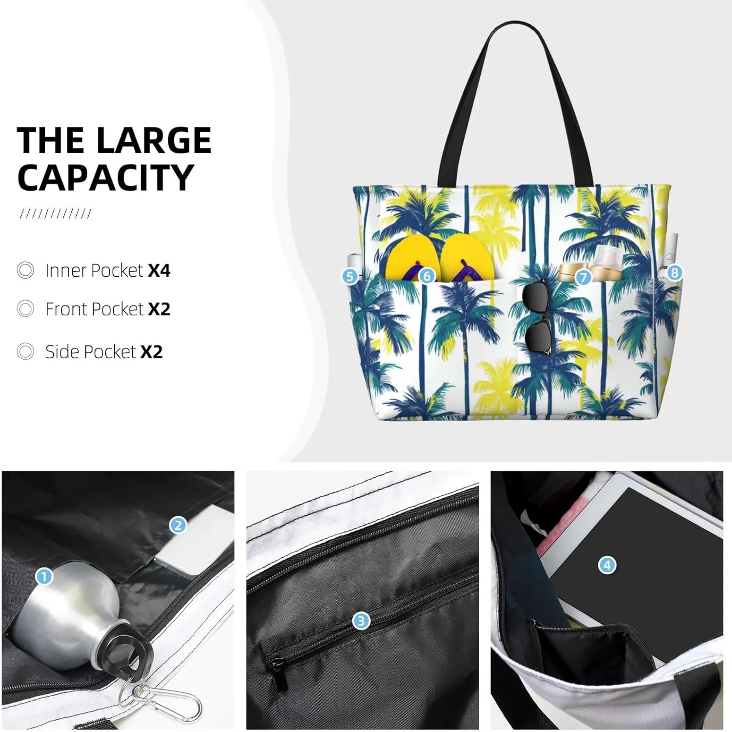 Beach Tote Bag for Women Beach Bag Waterproof and Sandproof Tote Bag with Wet Bag Large Travel Bag for Weekend Travel