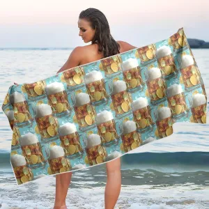 Beach Towel Beer Ice Print Oversized Thin 30x60 in Quick Dry Sandproof Beach Blanket with Storage Bag