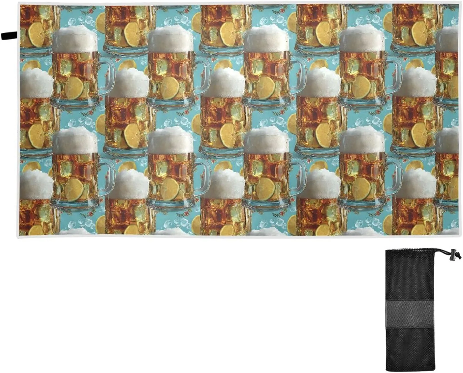 Beach Towel Beer Ice Print Oversized Thin 30x60 in Quick Dry Sandproof Beach Blanket with Storage Bag