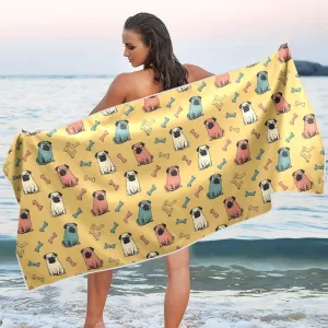 Beach Towel Bone Pugs Print Oversized Thin 30x60 in Quick Dry Sandproof Beach Blanket with Storage Bag