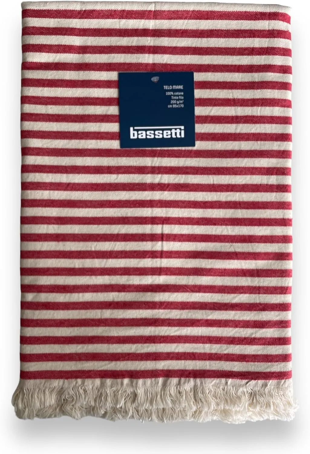 Beach Towel Pareo Striped Cotton with Fringes 95 x 170 cm Art. Little Stripes (1-Red)