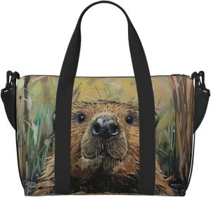 Beaver Zippered Tote Bags For Women,Duffle Bag For Men,Spacious Travel Bag For Weekend Getaways