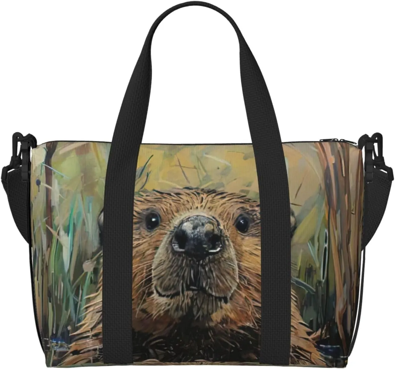 Beaver Zippered Tote Bags For Women,Duffle Bag For Men,Spacious Travel Bag For Weekend Getaways