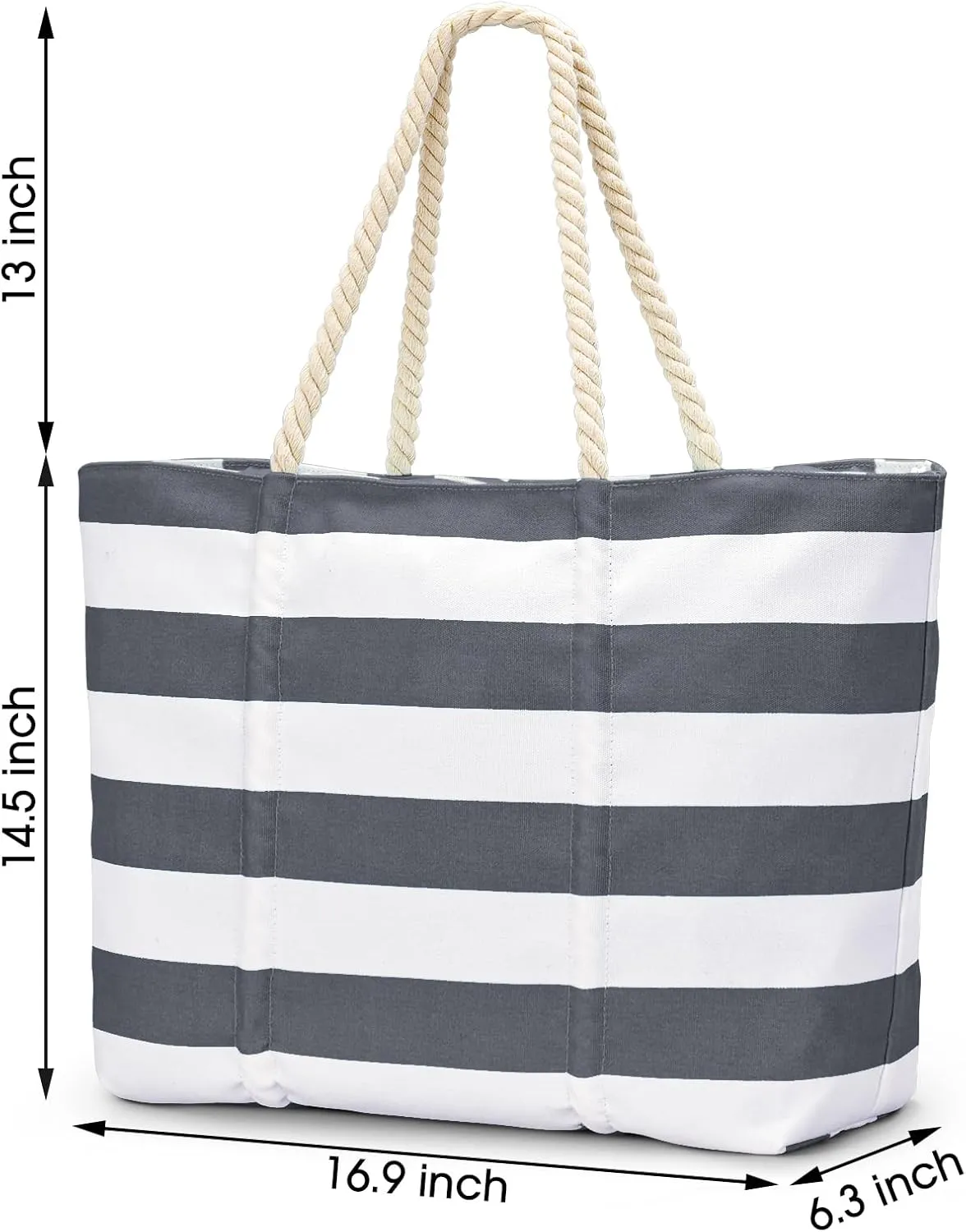 Becokan Beach Bag Large Waterproof Sandproof Canvas Beach Tote Bag with Zipper Swim Pool Bag Travel Essentials