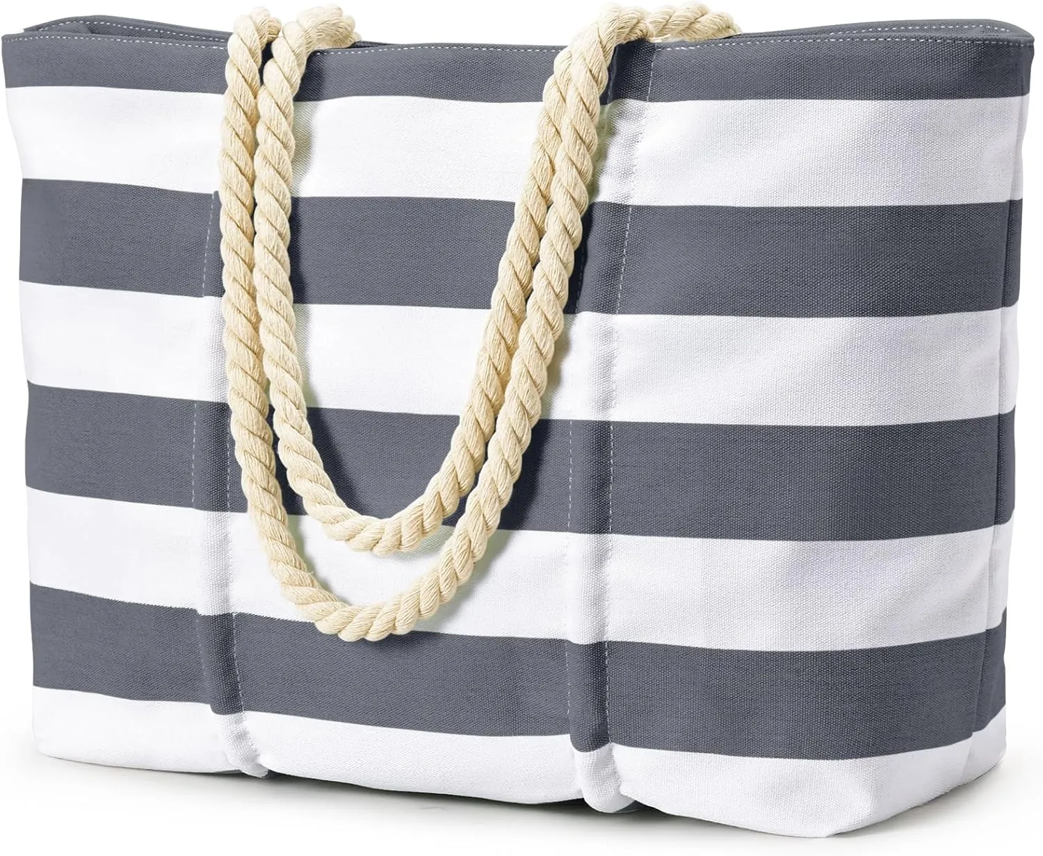 Becokan Beach Bag Large Waterproof Sandproof Canvas Beach Tote Bag with Zipper Swim Pool Bag Travel Essentials
