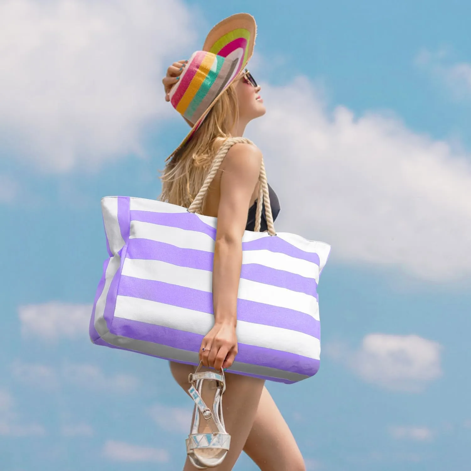 Becokan Beach Bags for Women Large Waterproof Beach Tote Bag Zipper Beach Bags Waterproof Sandproof Swim Pool Bag Large Tote