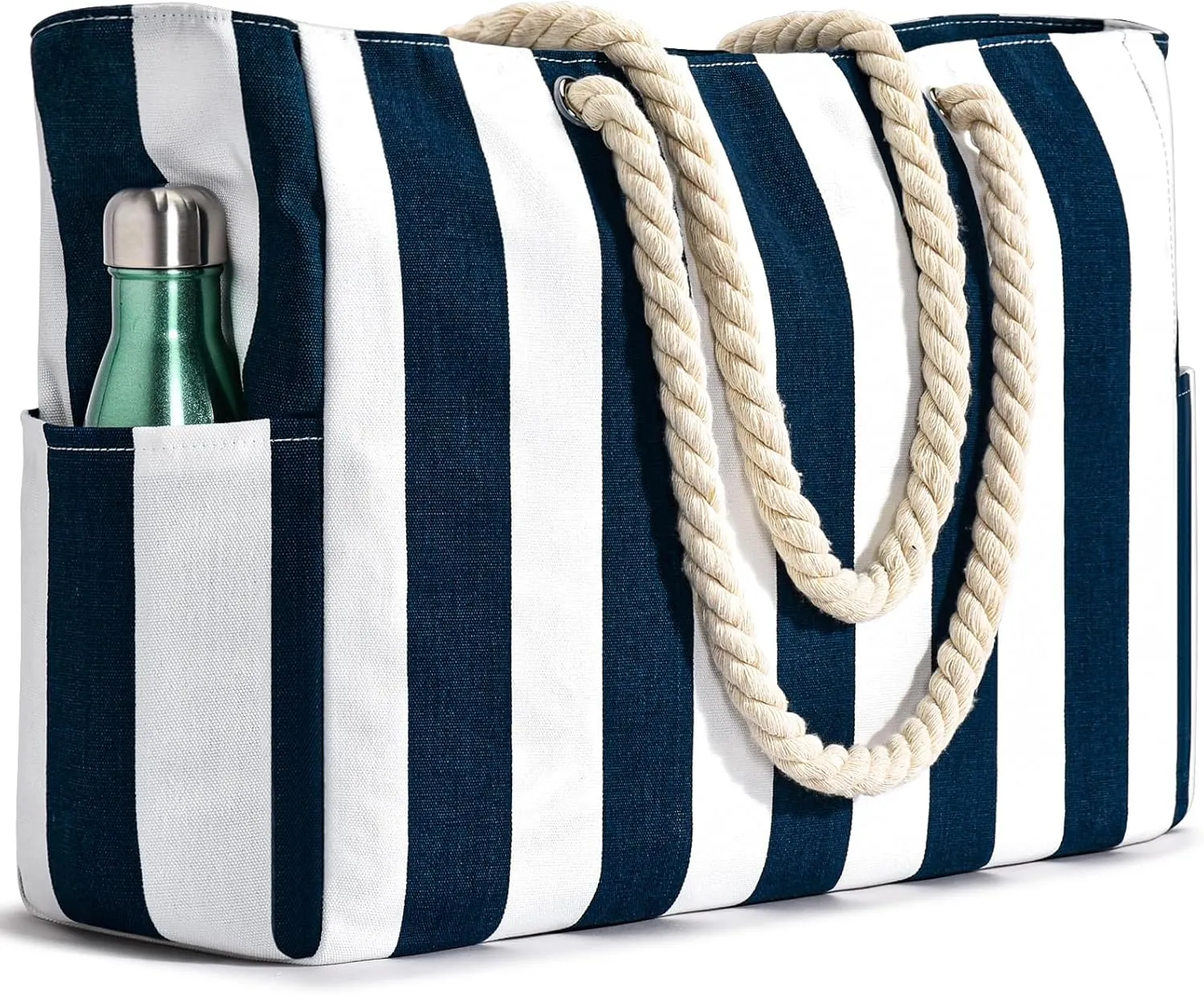 Becokan Women's Pool Swim Bag - Waterproof Sandproof Large Stripe Beach Tote with Zipper