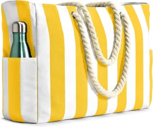 Becokan Women's Pool Swim Bag - Waterproof Sandproof Large Stripe Beach Tote with Zipper