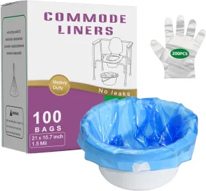 Bedside Commode Liners Compatible with Medline Bedside Commode | 100 Count Disposable Bags Universal Fit Most Standard Toilet Chair Bucket | Portable Toilet Bags Blue