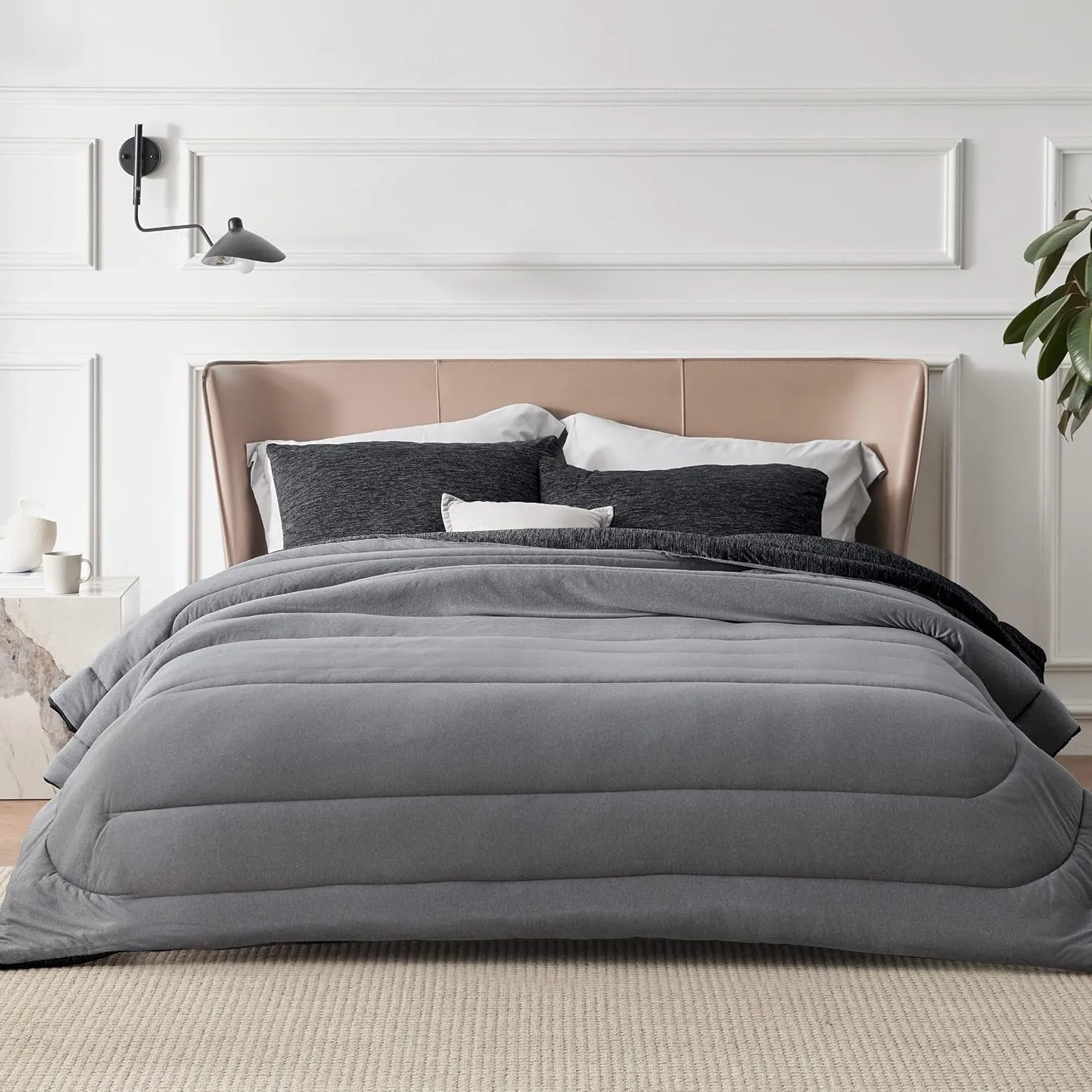 Bedsure California King Comforter Set - Cooling and Warm Bed Set, Charcoal Black Reversible Bedding for All Season, 3 Pieces, 1 California King Size Comforter (104"x96") and 2 Pillow Cases (20"x36")