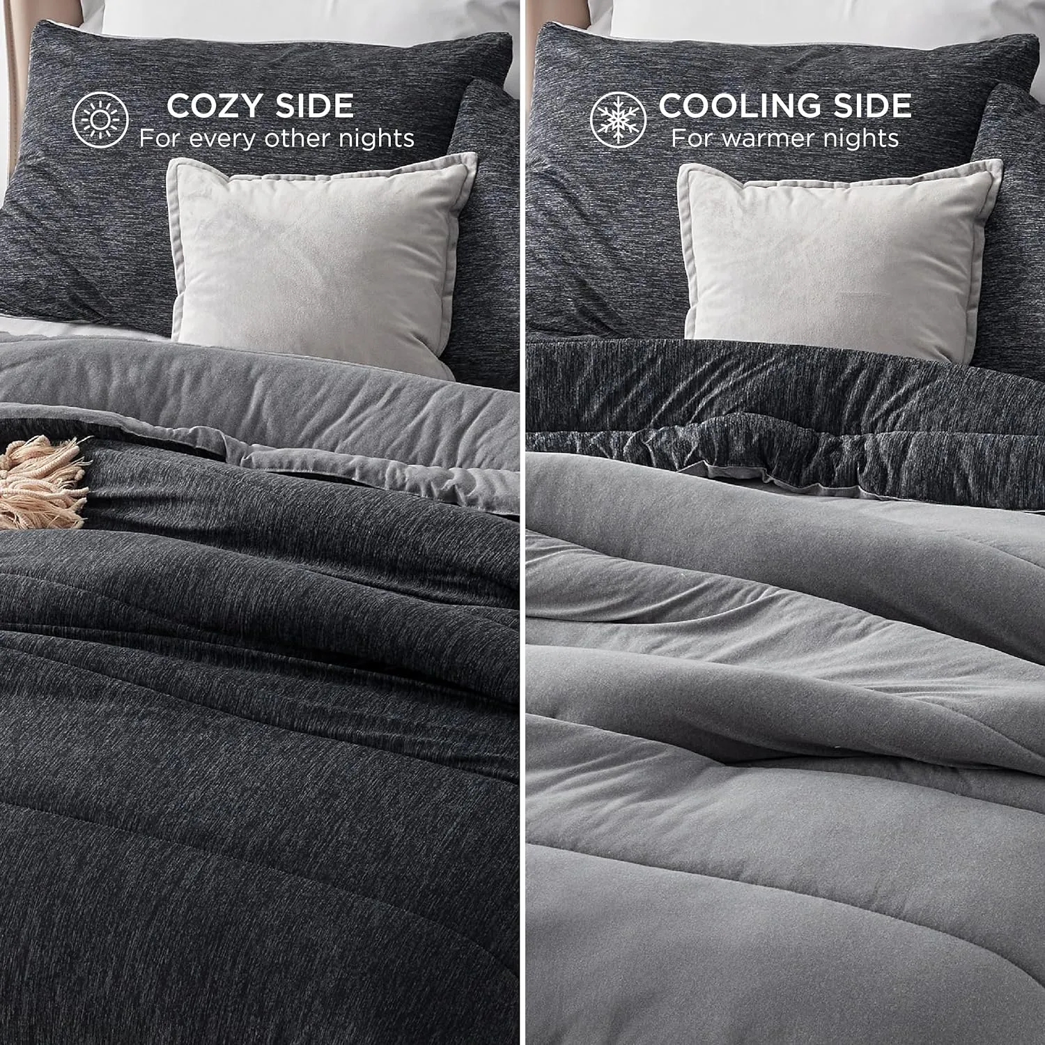 Bedsure California King Comforter Set - Cooling and Warm Bed Set, Charcoal Black Reversible Bedding for All Season, 3 Pieces, 1 California King Size Comforter (104"x96") and 2 Pillow Cases (20"x36")