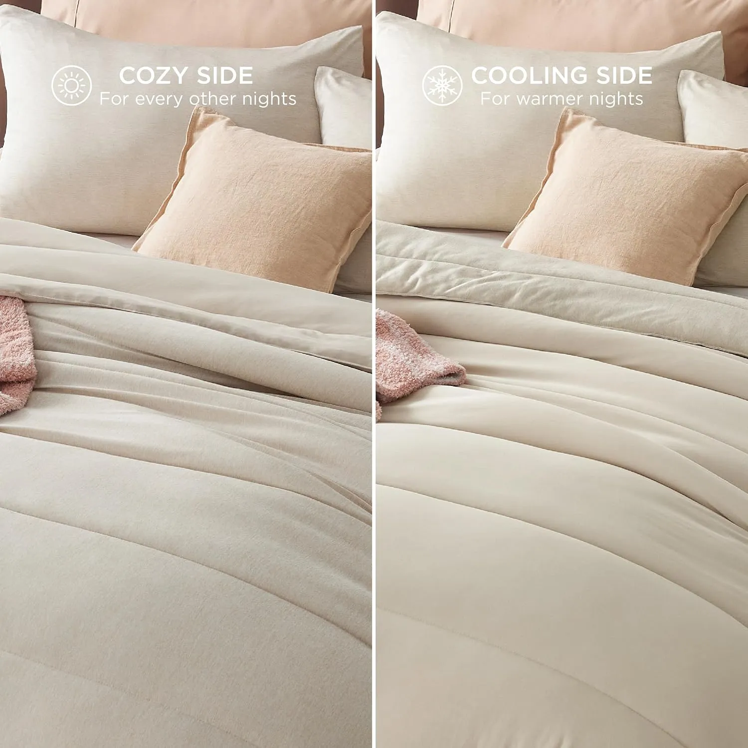 Bedsure King Comforter Set - Cooling and Warm Bed Set, Linen Reversible Bedding for All Season, 3 Pieces, 1 King Size Comforter (102"x90") and 2 Pillow Cases (20"x36")