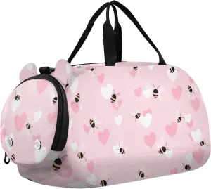 Bees Pink Hearts Duffel Bags for Boys Small Gym Bags for Teens Dance Bag for Girls